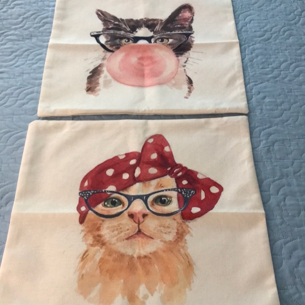 New Pair Cat Throw Pillow Covers Ginger & Tuxedo